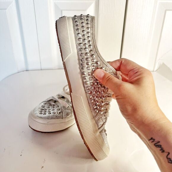 Superga Cotu 2750 Allover Metallic Studded Low Top Lace Up Canvas Sneakers - Picture 6 of 11